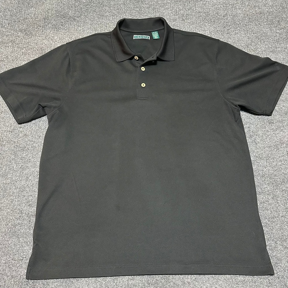 Cubavera Mens XL Jet Black Textured Short Sleeve Polo Shirt Mesh